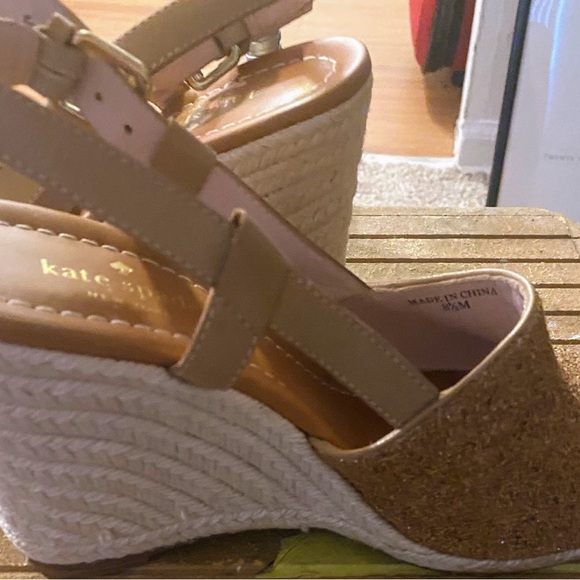 Kate Spade Beacon Gold Glitter Espadrilles Wedge Sandals Size 8.5M Great shape - Picture 5 of 12